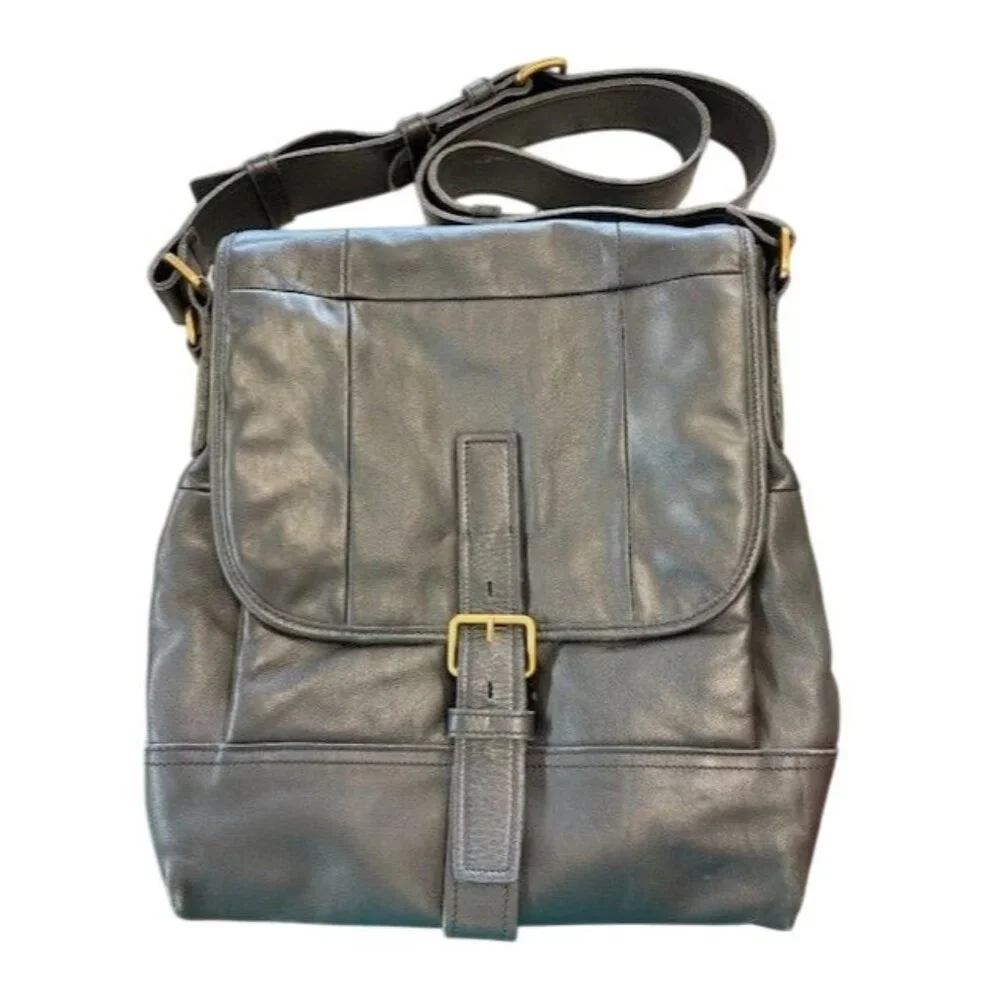 Prada Black Leather Gold Buckle‎ Flap Messenger Bag